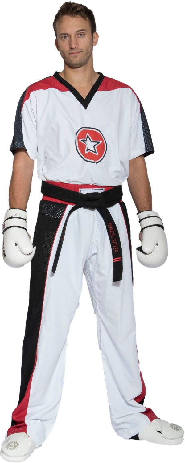 Kickboxing uniform “Star” for Kids - size 130 = 130 cm, white-black