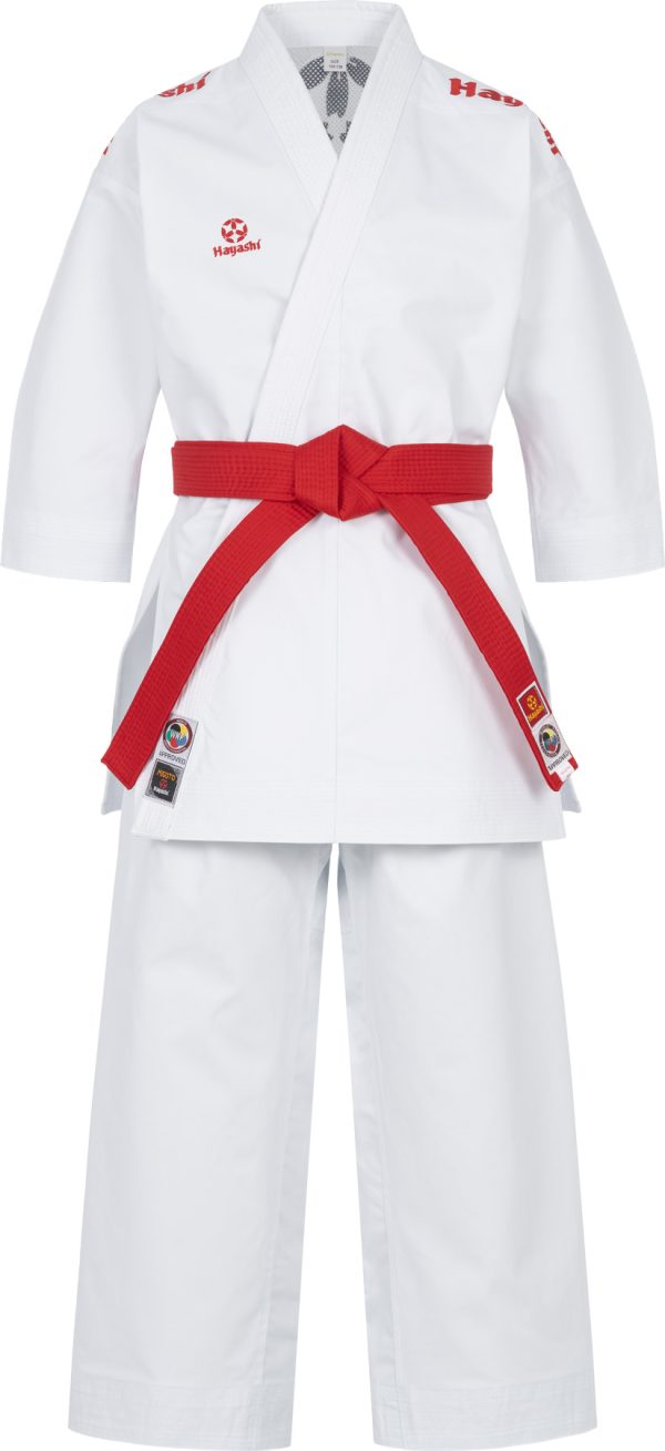 Karate Gi Set “Migoto” - white-red, white-blue embroidery, size 150 cm - Image 6