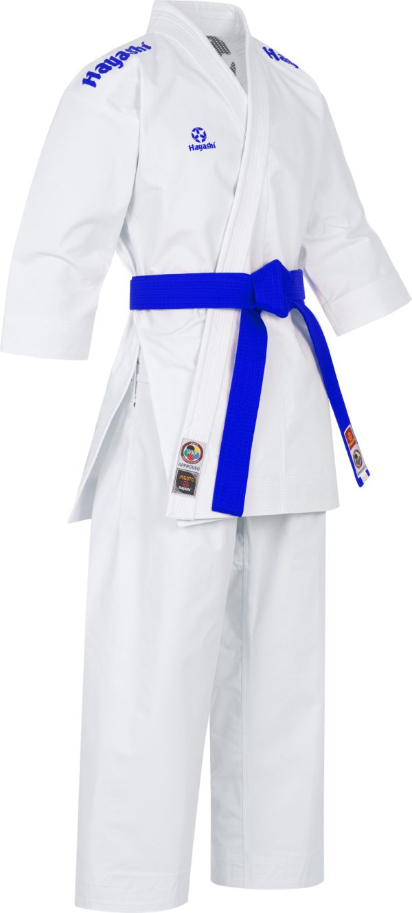 Karate Gi Set “Migoto” - white-red, white-blue embroidery, size 150 cm - Image 3