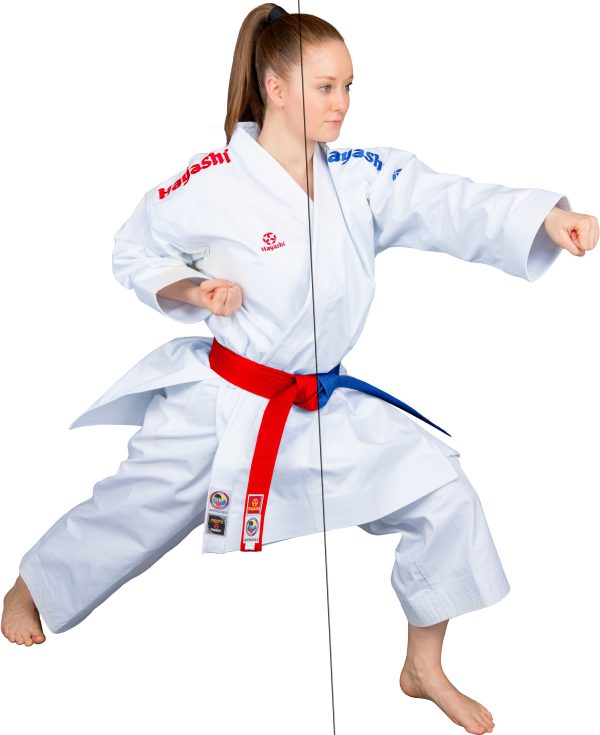 Karate Gi Set “Migoto” - white-red, white-blue embroidery, size 150 cm - Image 5